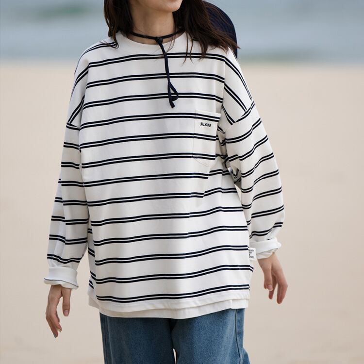 ★STRIPED ROUND NECK SHIRT　　17185