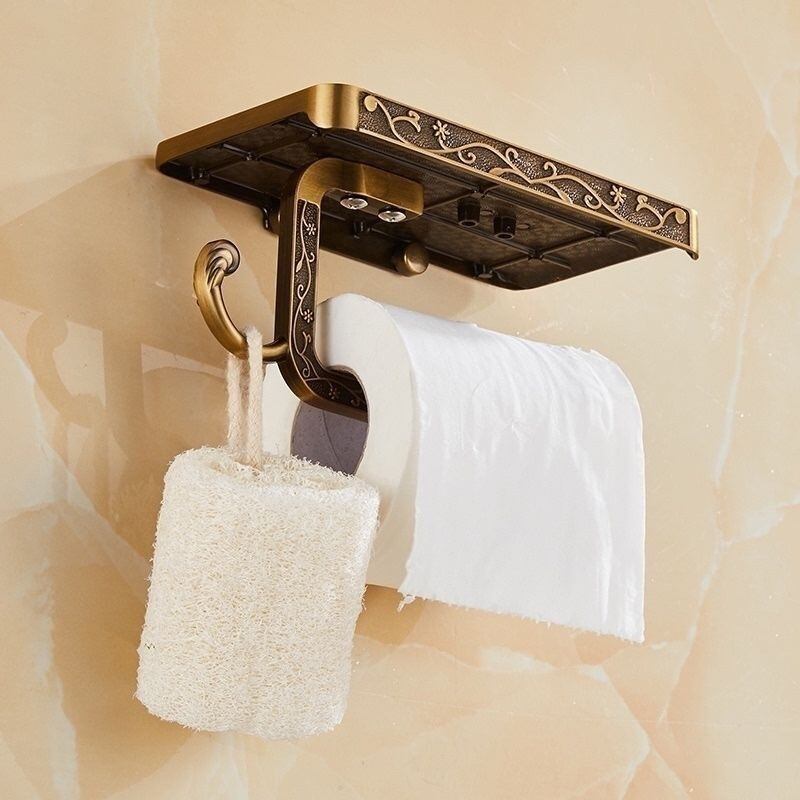 トイレット ペーパー ホルダー 棚付き ヨーロッパ風 彫刻風 金属製