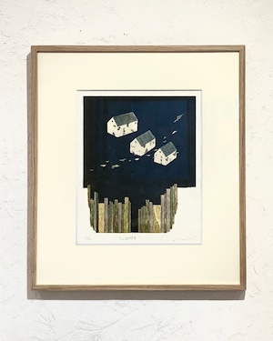 岩切裕子 IWAKIRI Yuko「夜の訪問者」woodcut print with frame