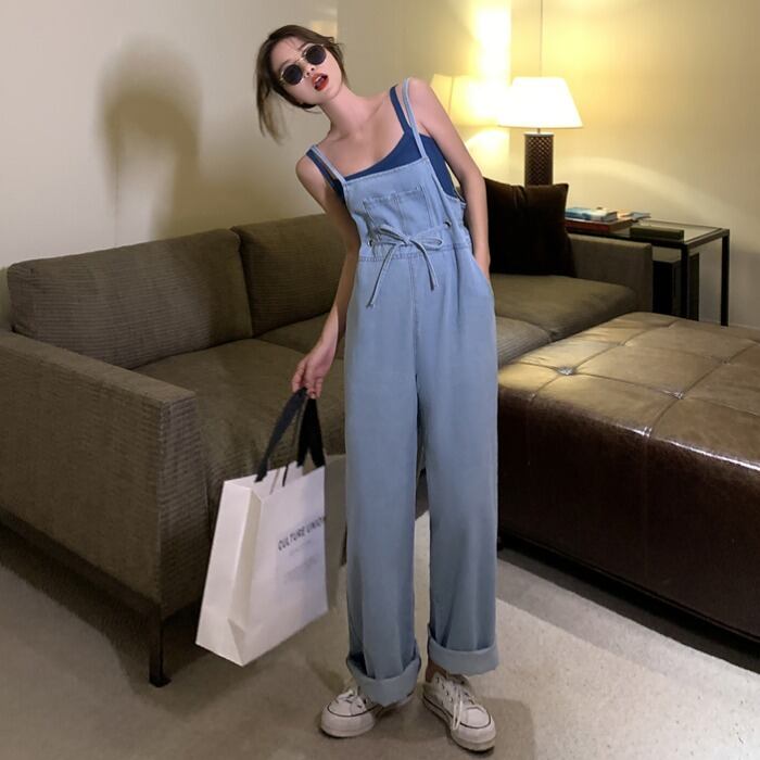 パンツ レディーススプリングスタンダードハイウェストウェストバンドオーバーオール ルーズ レトロ 春物 ドラファッションホール98623908829
