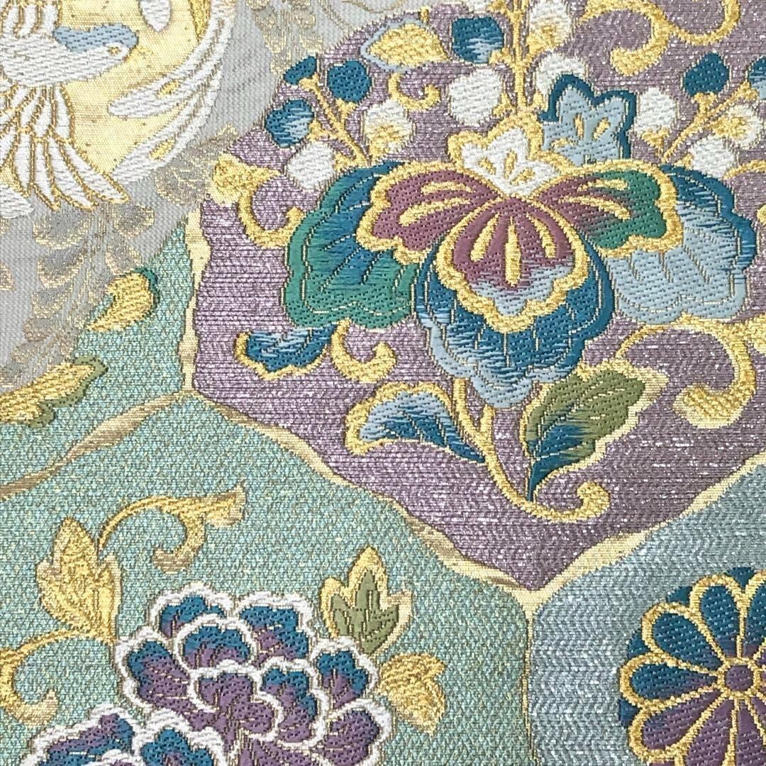 袋帯 華の彩り 美しい華模様に鳳凰 金銀糸 白練色 O-3544 袋帯 華の彩り 美しい華模様に鳳凰 金銀糸 白練色 O-3544