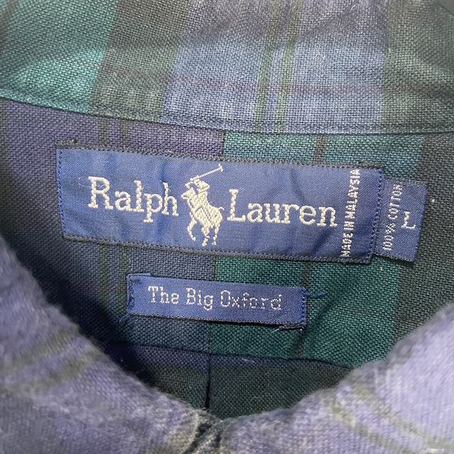 90s RalphLauren チェック柄ボタンダウンシャツ　ビッグシャツ　L