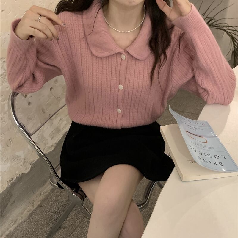 トップス レディース ニット セーター カーディガン 長袖 襟付き かわいい 大人可愛い きれいめ カジュアル 上品 おしゃれ お洒落 ラブリー キュート ガーリー 主役級 存在感 フェミニン 秋 冬 10代 20代 30代 40代 学生 通学 デート お出かけ 女子会 休日 着回し 普段使い 韓国 韓国系 送料無料 ファッション コーデ スタイル モテ 体型カバー トレンド 流行 インスタ映え グリーン ピンク ホワイト ワンサイズ フリーサイズ