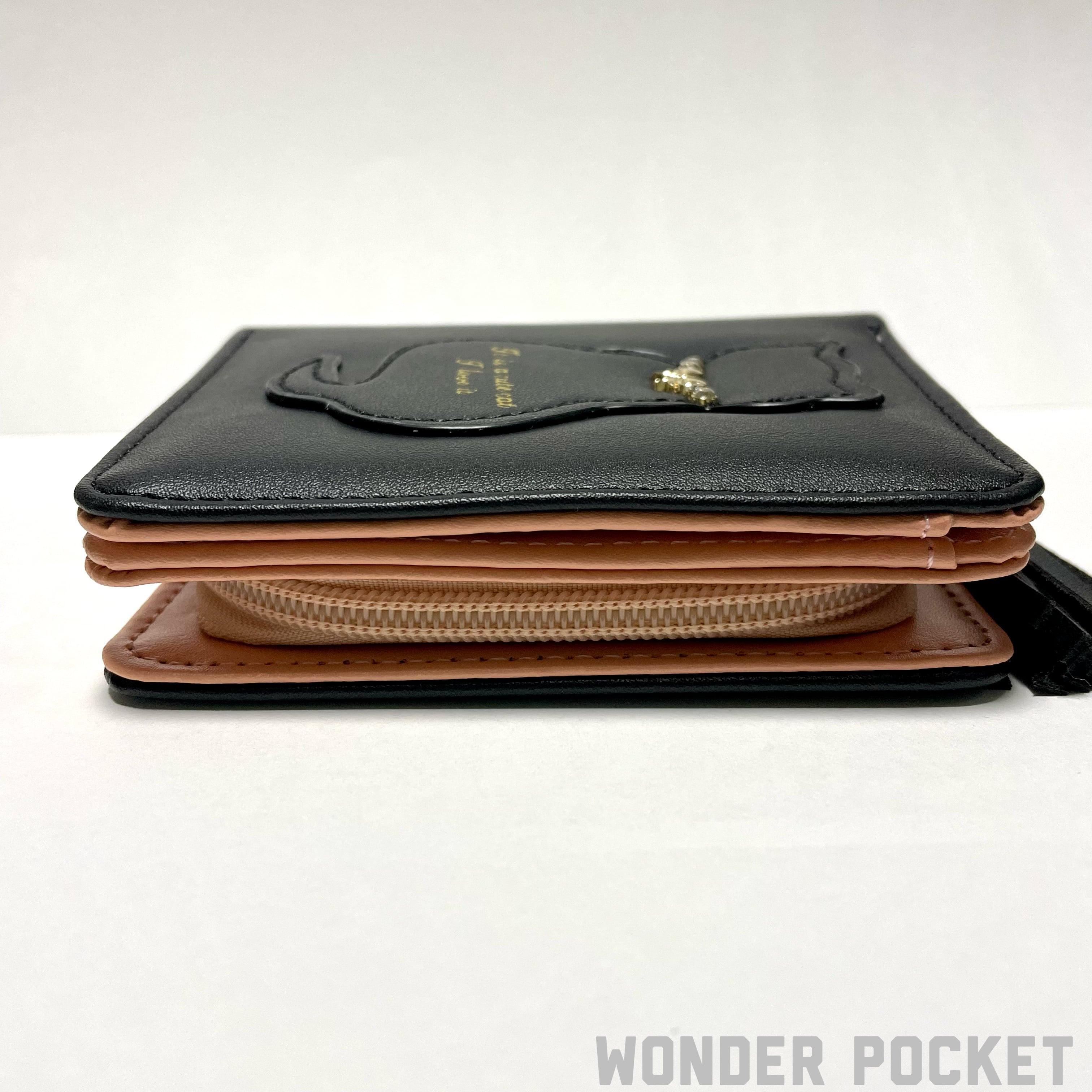 ビジューな黒猫のシルエットの二つ折財布 | WONDER POCKET