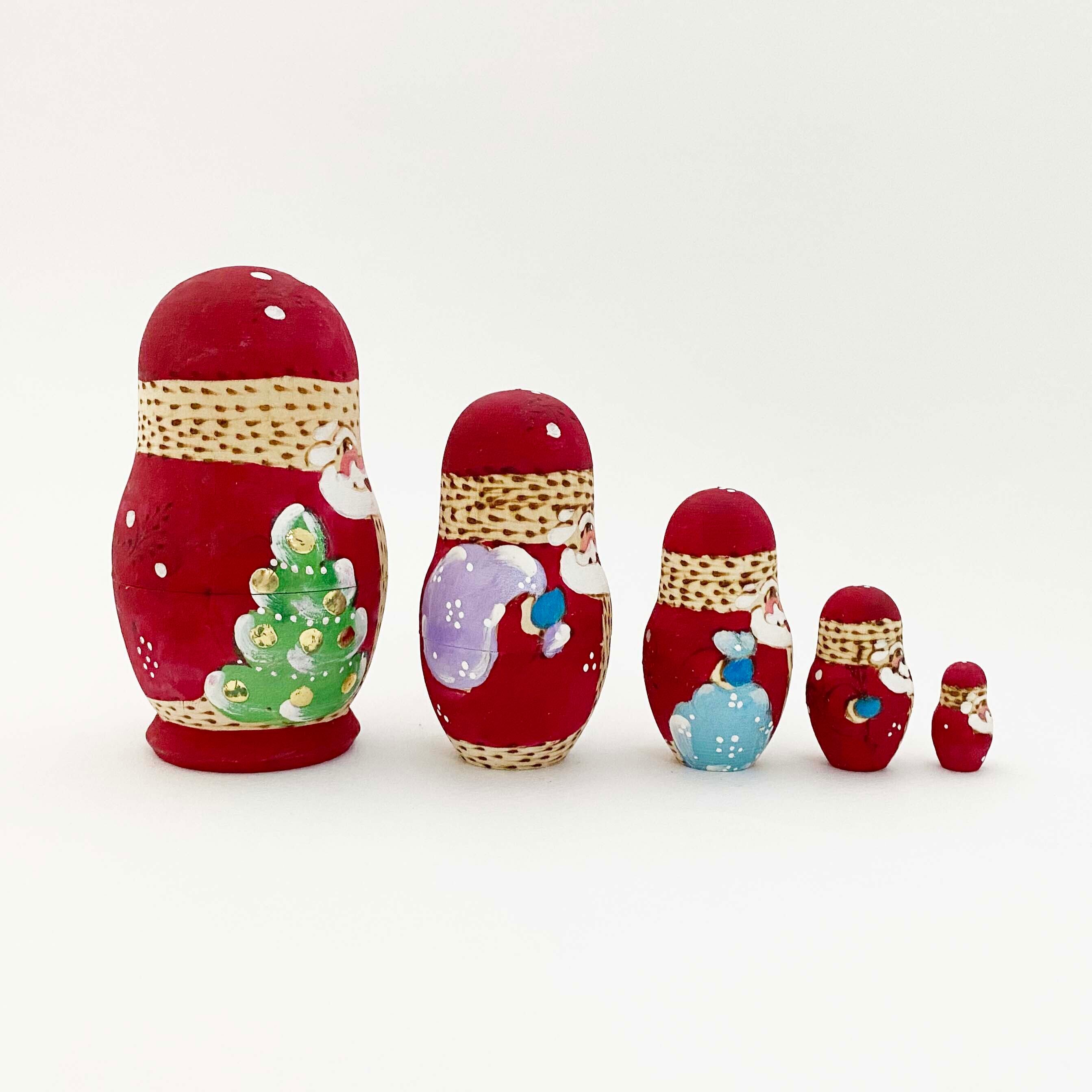 サンタ 焼ごて描彩マトリョーシカ(5個組)