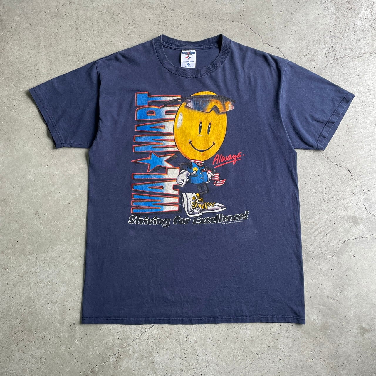 90s スマイル&シャイン NYC モーションロゴ Tシャツ USA製 紺 XL 90年代 USA製 WALMART スマイル ニコちゃん 企業ロゴ アドバタイジング