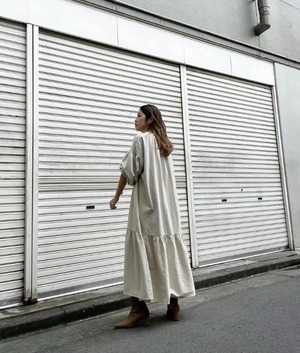 リネンブレンド切り替えワンピース　AJ22262-6838