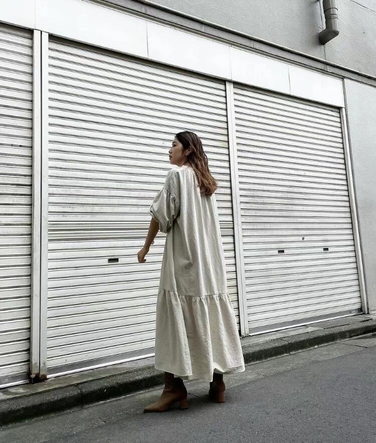 リネンブレンド切り替えワンピース　AJ22262-6838