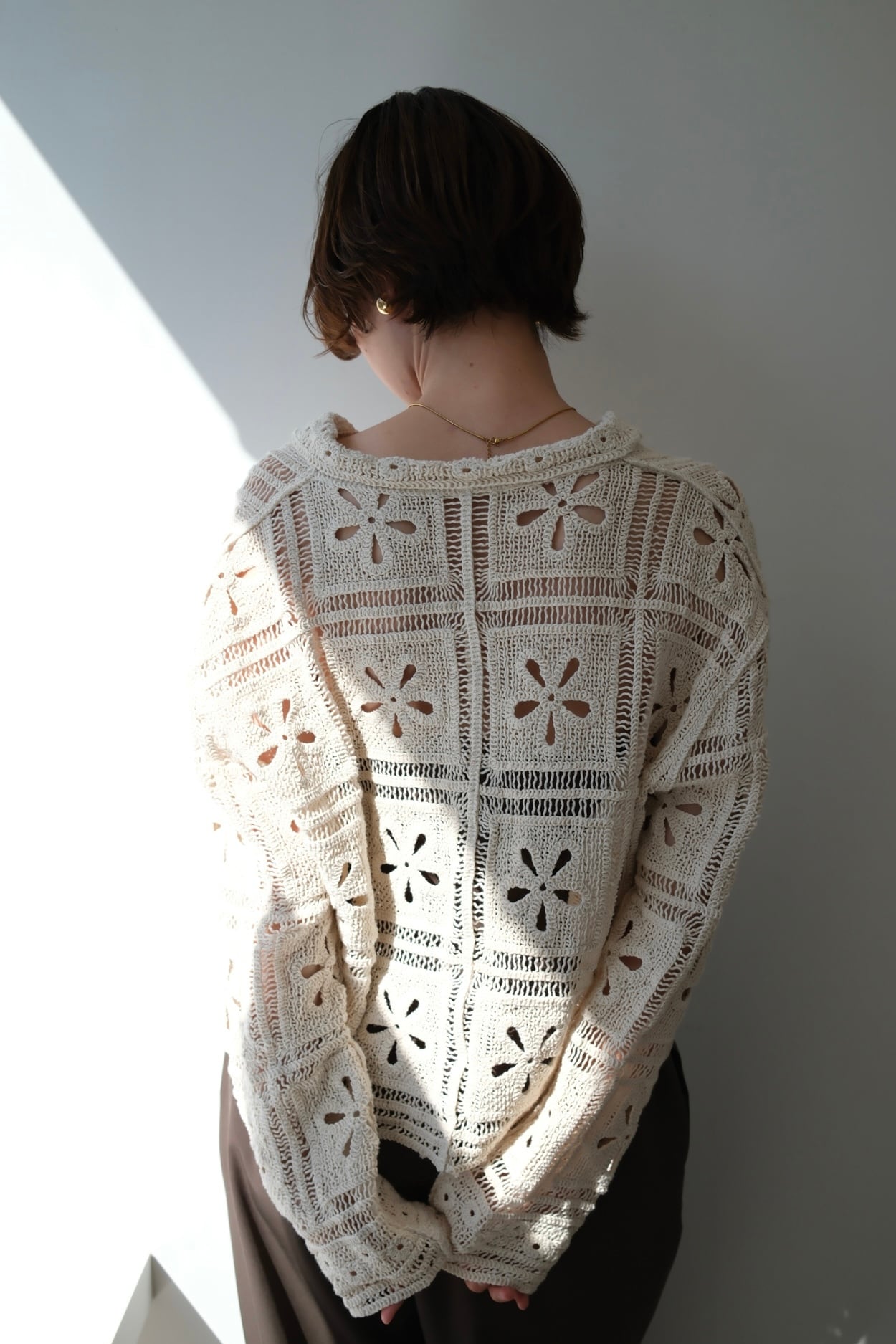 Crochet Knit Cardigan カギ編みニットカーディガン White | planet3rd