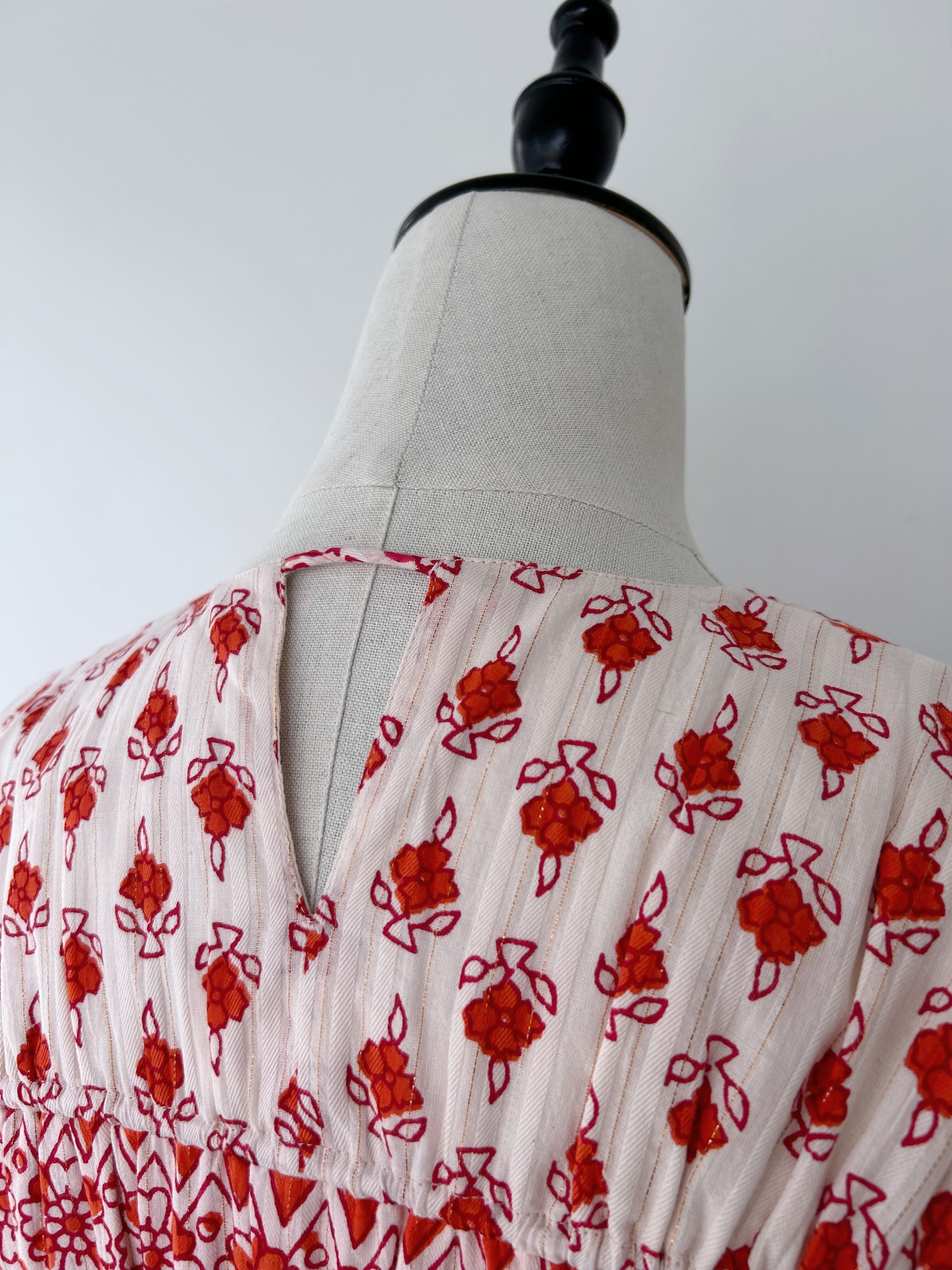 25年✨サラマリカ　COTTON BORDER PRINT LONG DRESS Sara Mallika Cotton Lurex Border Print Sleeveless Dress | KOKO