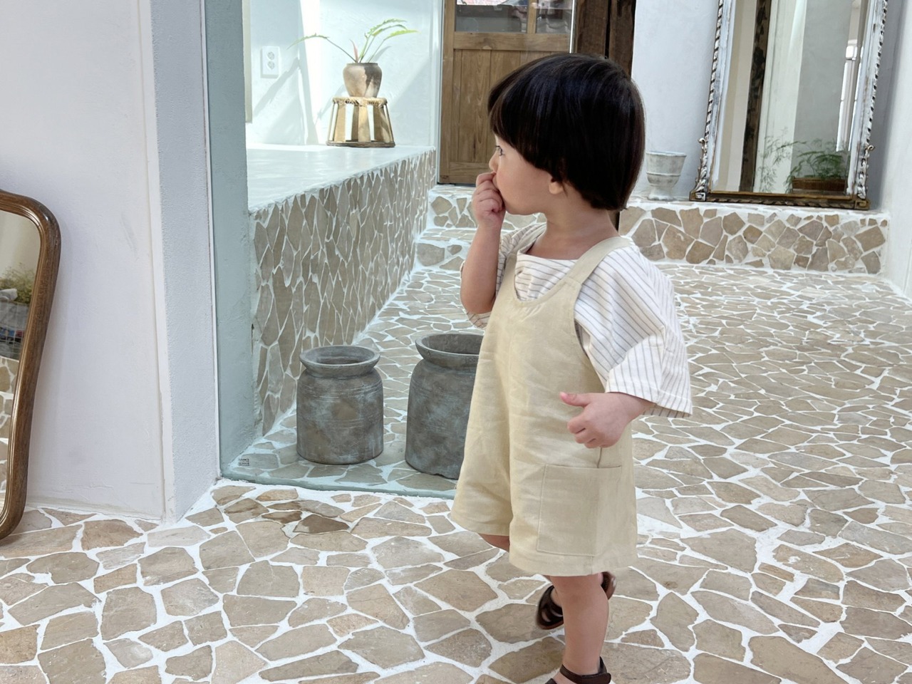 【Bebe nine】ナチュラルショートサロペット ベージュ 70〜80cm 24048 - 6