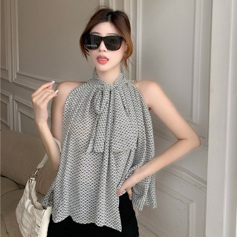 シャツ トップス サマー薄手ホルターストラップ ノースリーブ 大人ガーリー スウィート キュート カジュアル 夏物 1号婦人46919079156