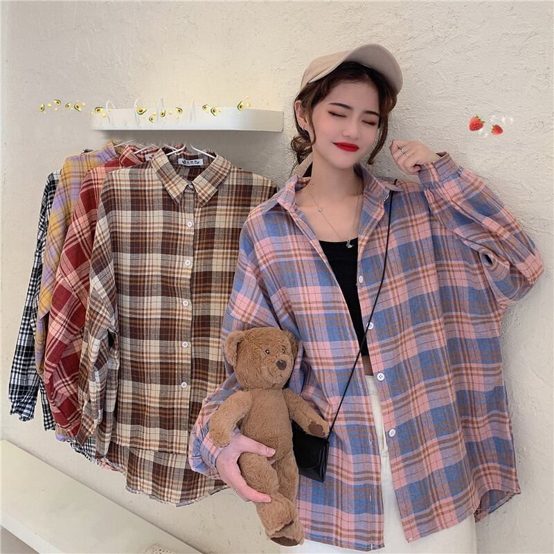 チェック柄シャツ女性デザインセンスニッチ冬・秋シャツレトロ起毛ルーズバージョン2020新作トップコート YY-ファッション31351825591