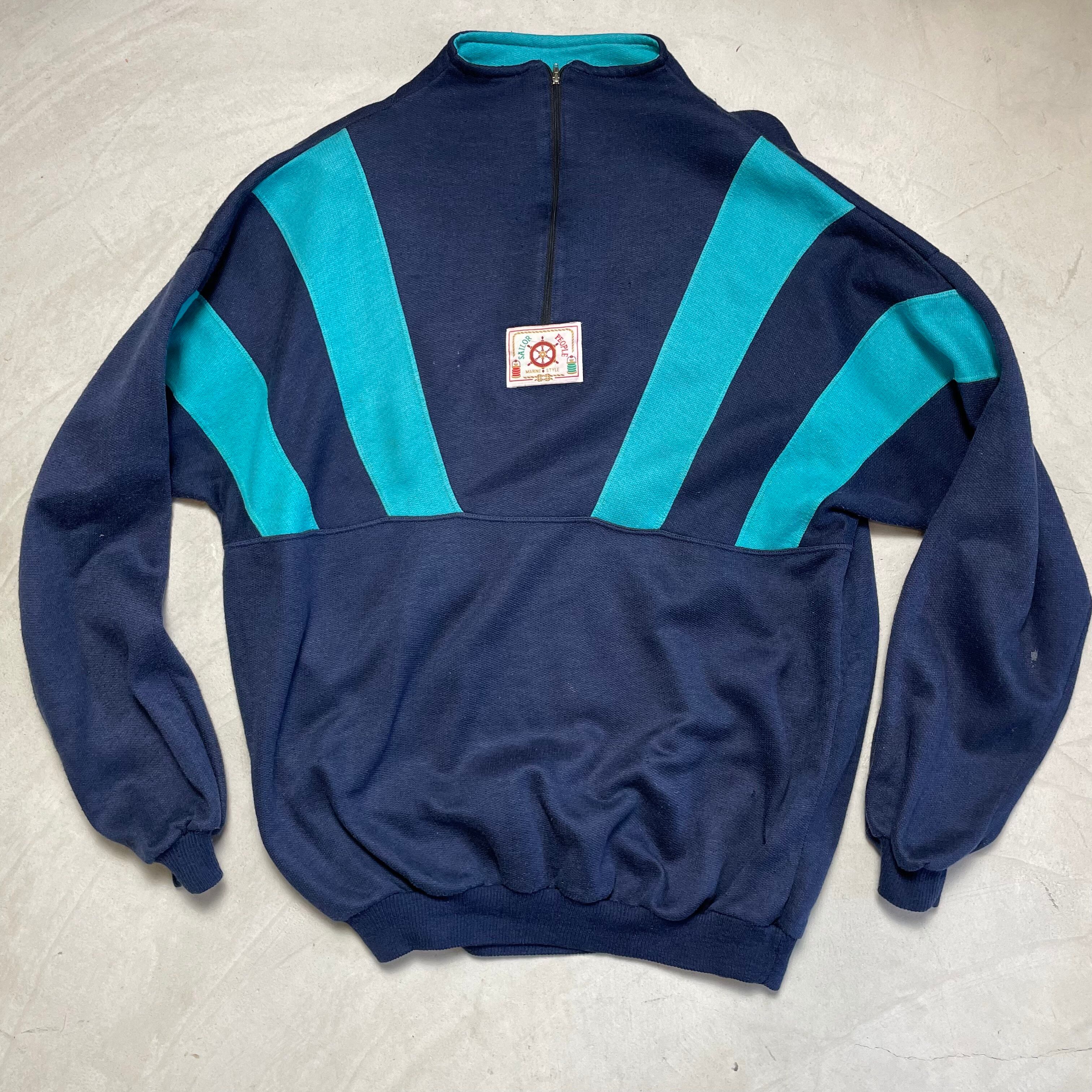 ワンポイントロゴハーフジップスウェット メンズM 相当古着 トレーナー ネイビー 紺色【スウェット】