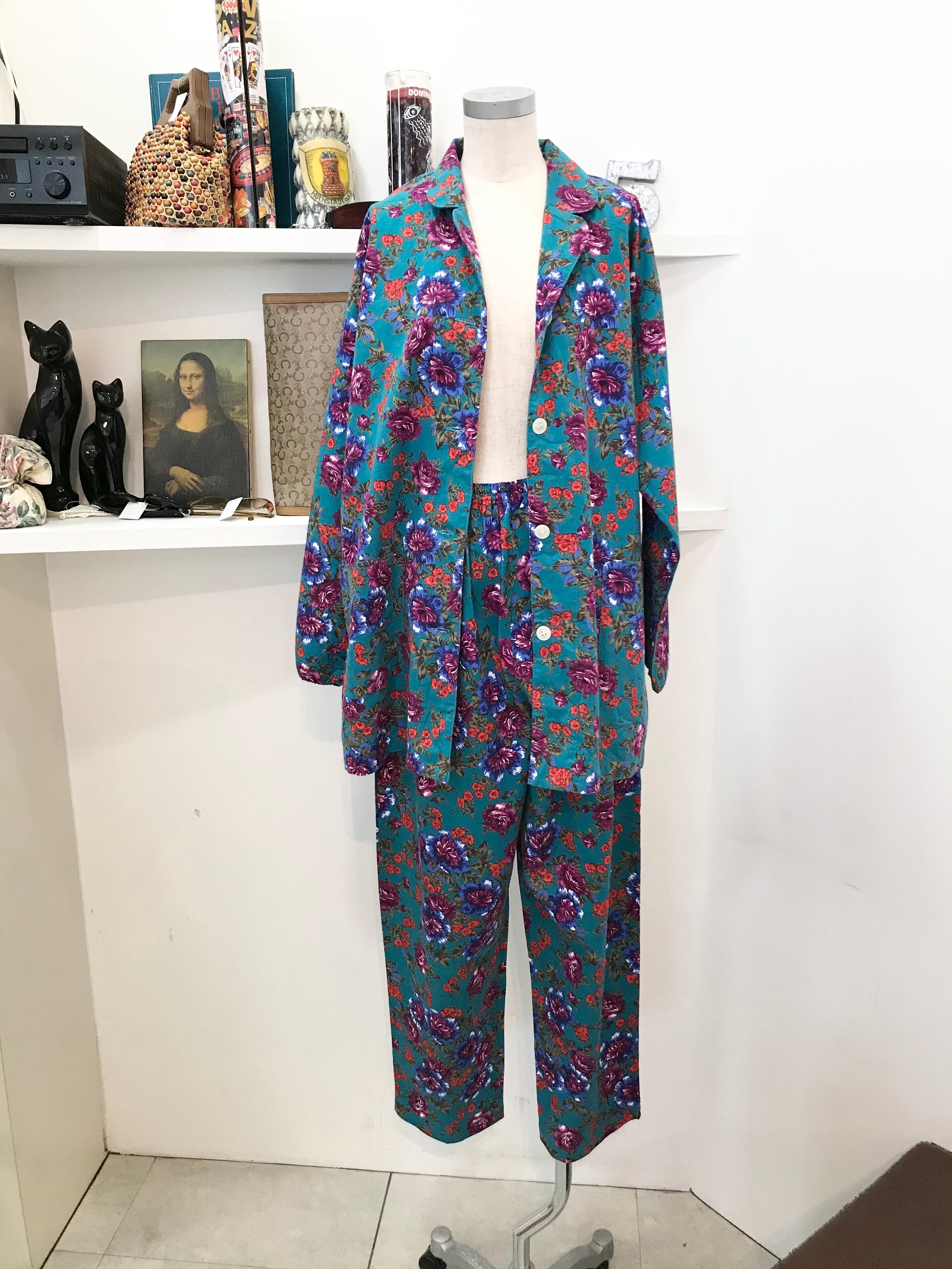 YSL/YVES SAINT LAURENT/pajamasShirt/set up/別売/花柄/緑色/サイズL