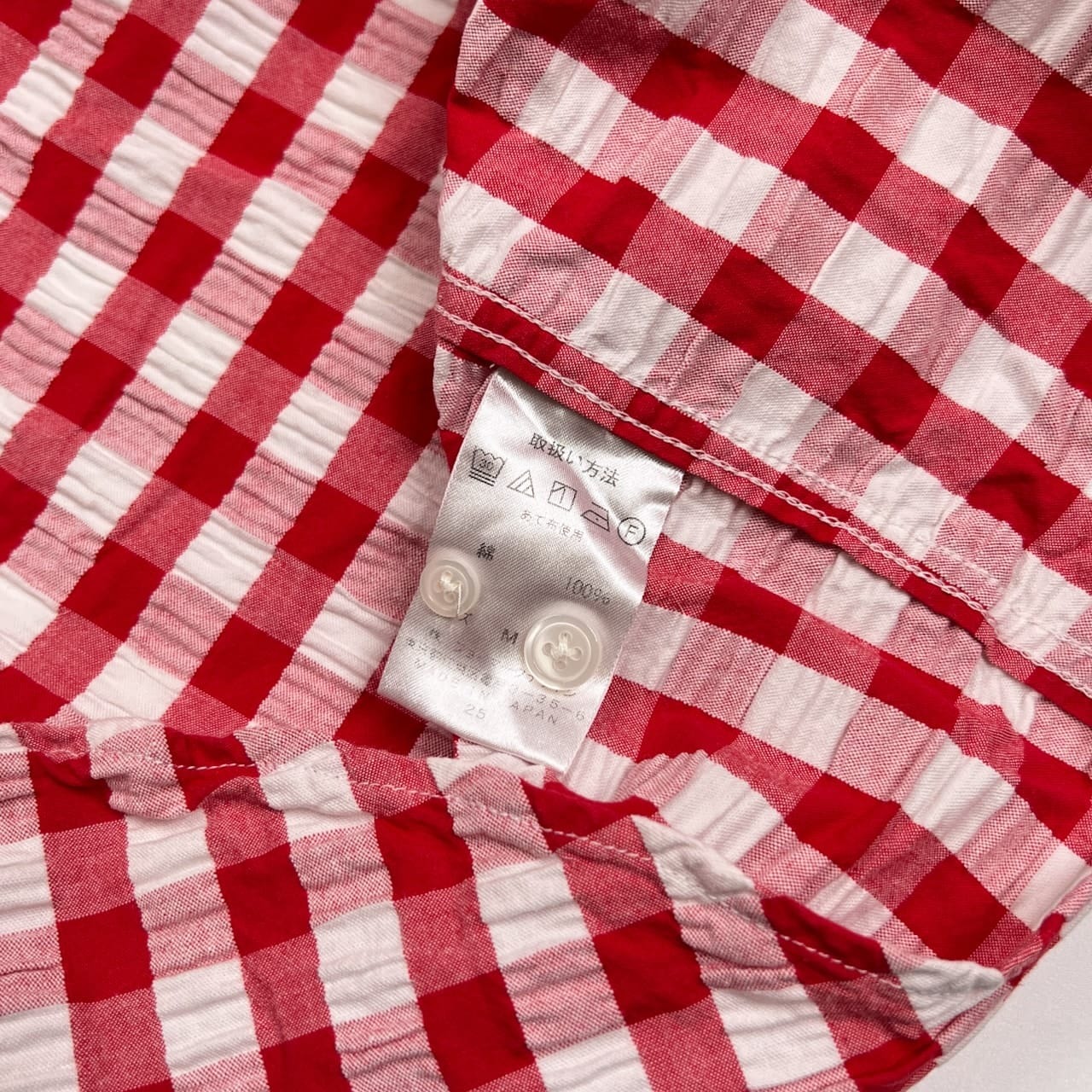 CAPTAIN SANTA キャプテンサンタ シアサッカー風 チェック柄 BD 長袖シャツ サイズ M /レッド×ホワイト/ジョイマークデザイン/日本製