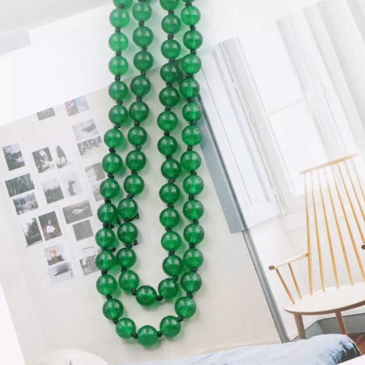 グリーンジェイドクリスタルネックレス,ロングチェーンn-432801