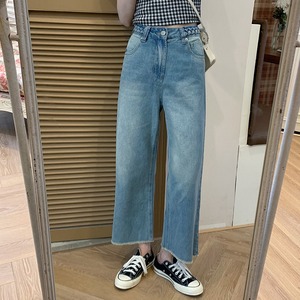 【パンツ】 デニムパンツ 9分丈 ジーンズ ウォッシュ加工 韓国ファッション レディース Gパン ゆったり ハイウエスト ワイドレッグ 大人カジュアル ガーリー 623611877451_9