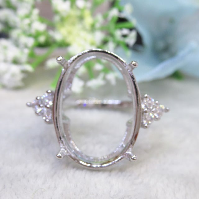 アウトレット18×13㎜ トリプルCZ ストーン向け S925 リング台 SV