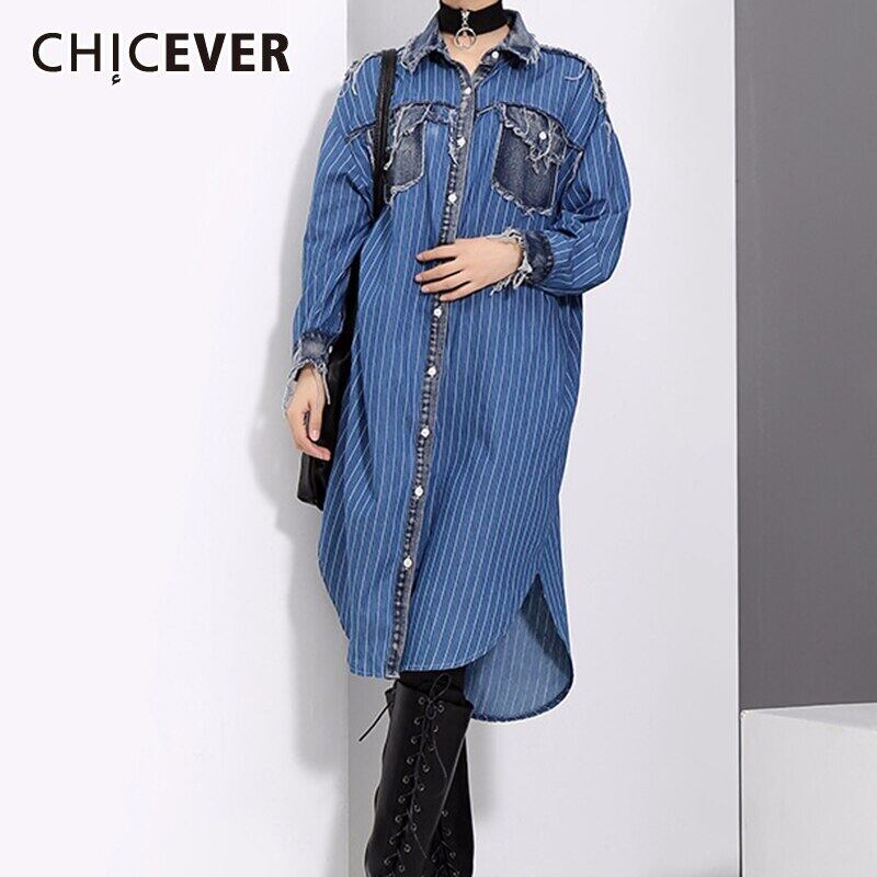 CHICEVERストライプヒットカラーレディースドレスラペルカラー半袖非対称パッチワークTelドレス2020夏 ショート ハーフスリーブ サマー 夏物 6base558024762642