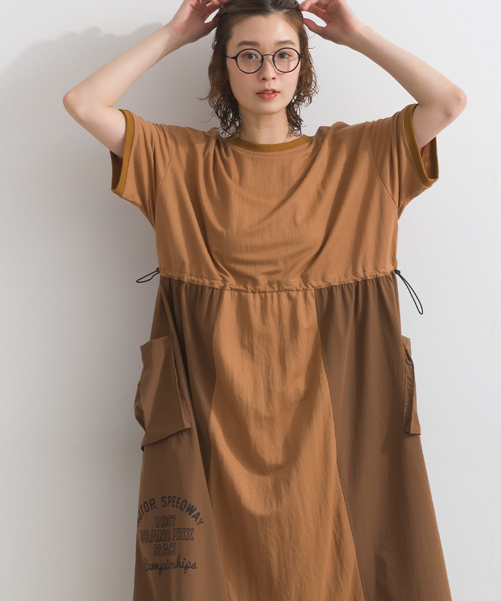 K261086 【接触冷感シリーズ】 カノコ異素材切替ワンピース / Cool
