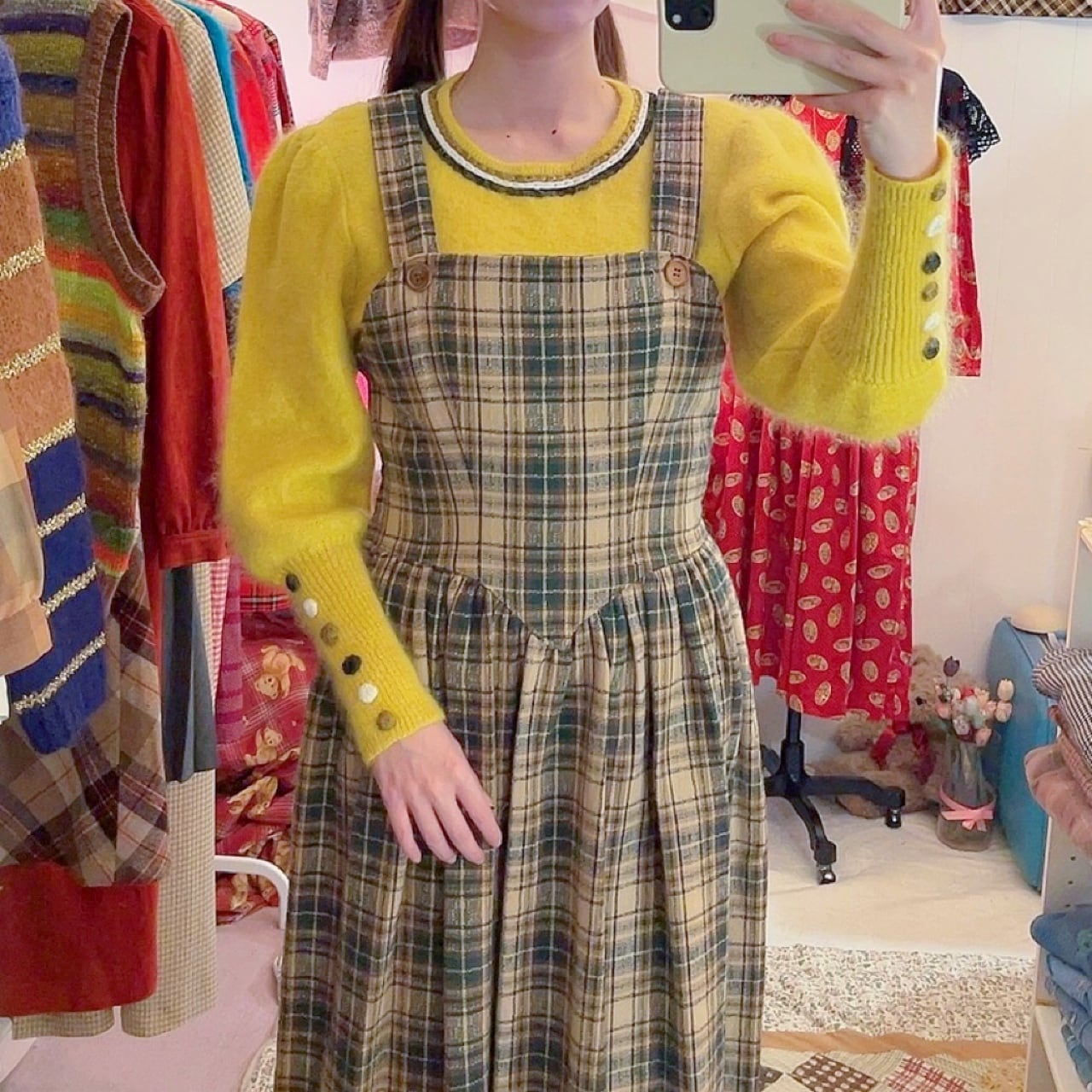 green check jumper skirt