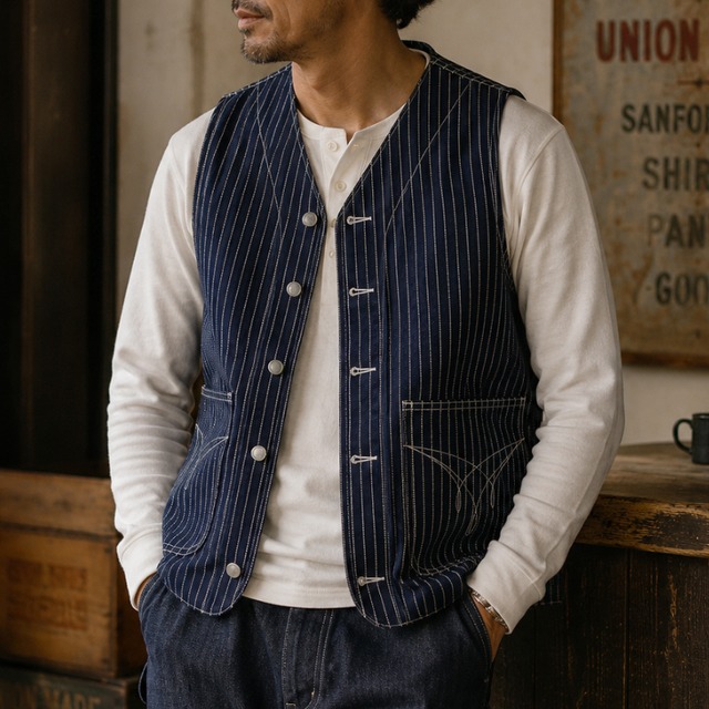 Patch pocket stripe pattern hunting vest 00280