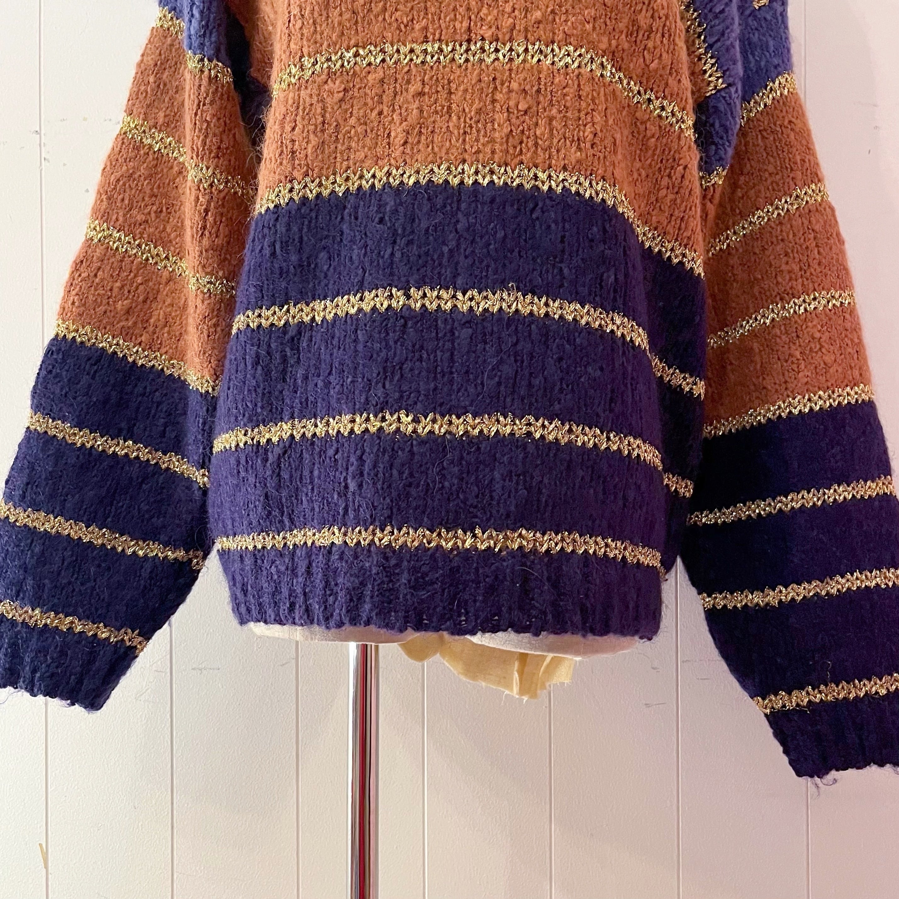 purple lame gold high necked sweater