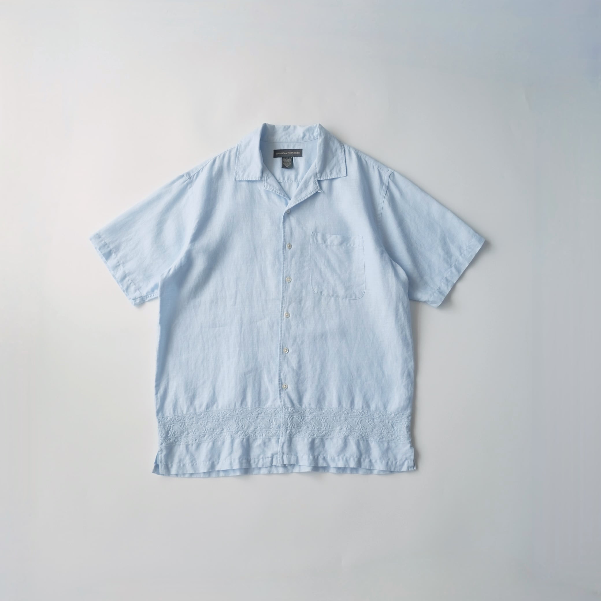 PERRY ELLIS】90's S/S All-over Print Silk Open Collar Shirt XL