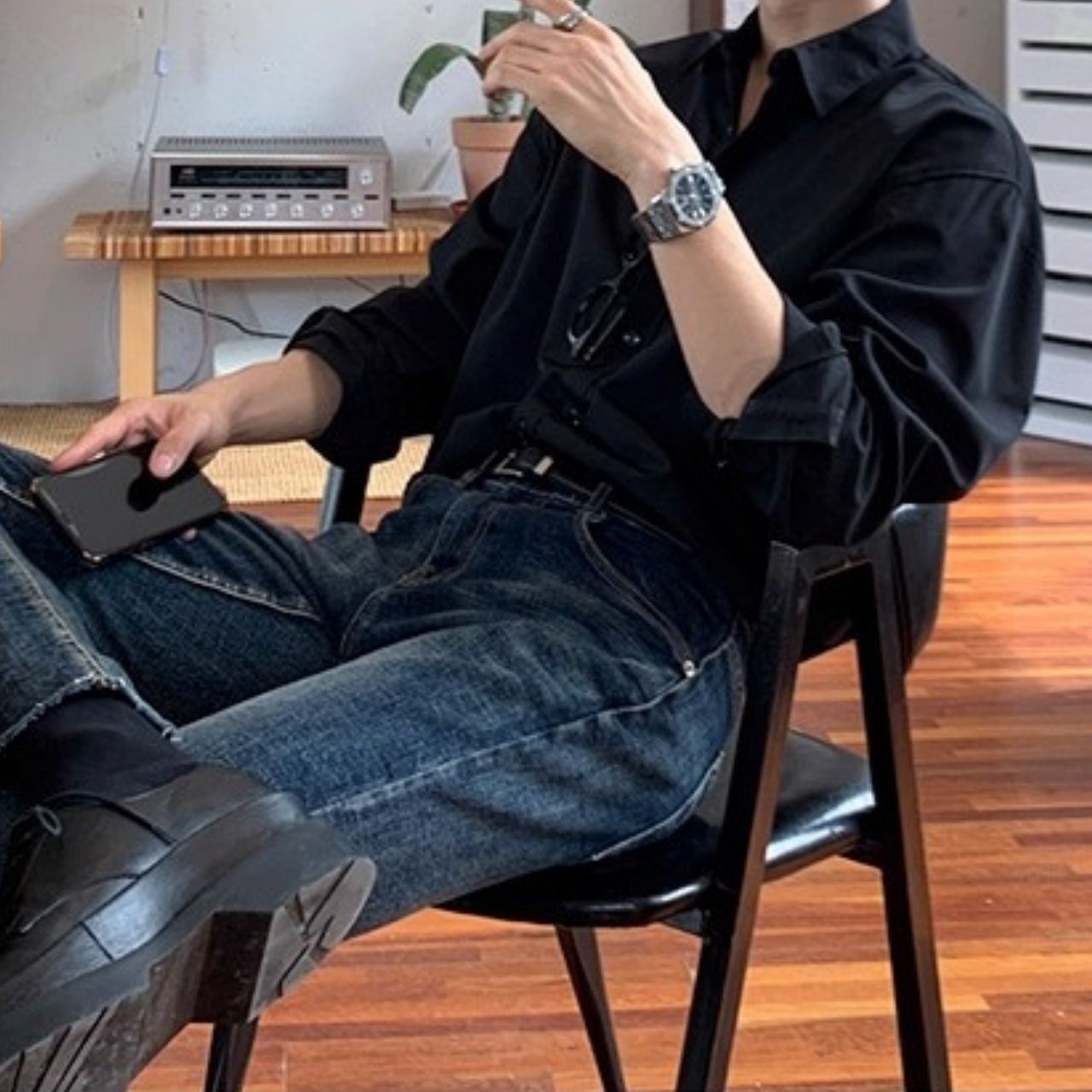 カジュアルシンプル無地シャツ　1211