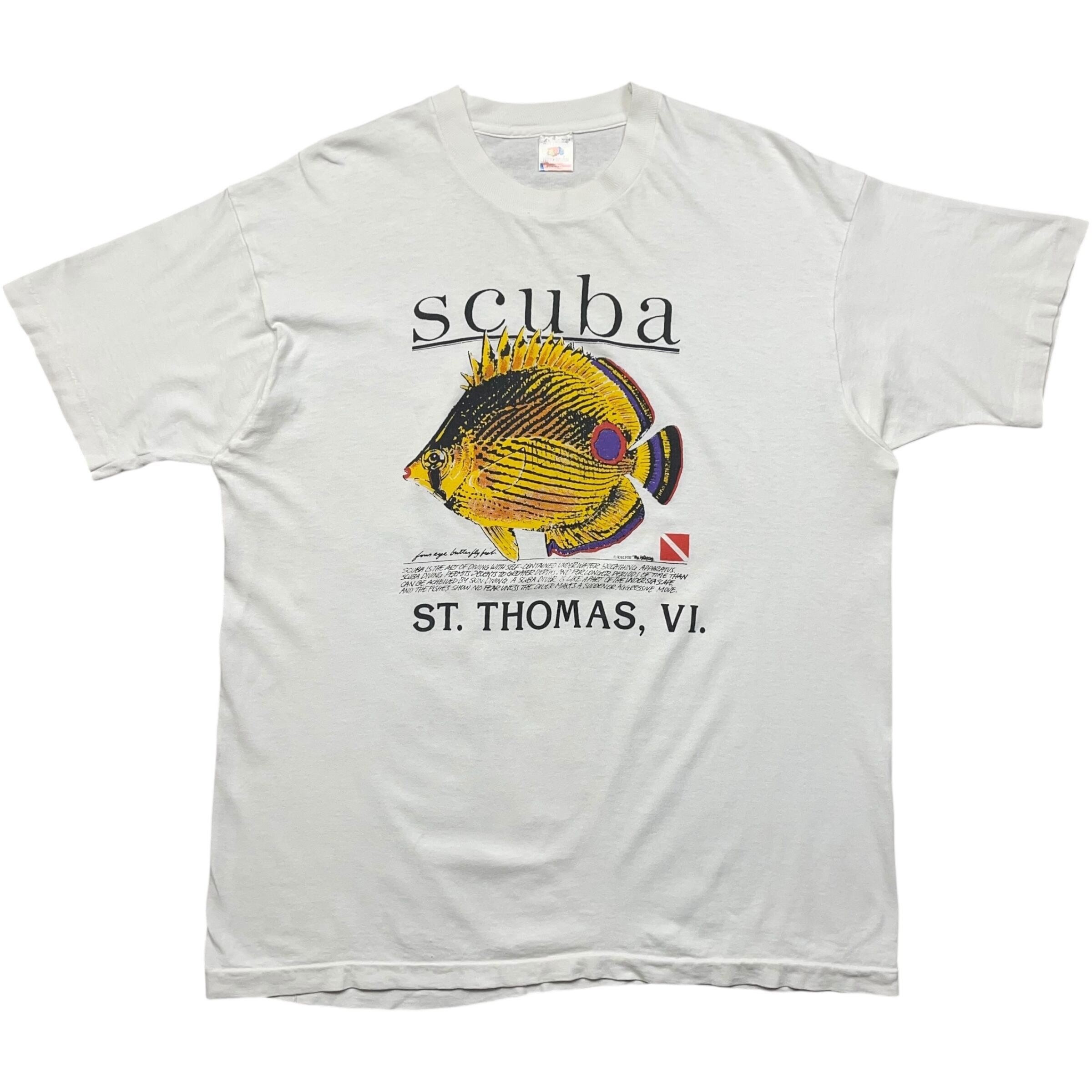 《XL》 FRUIT OF THE ROOM フルーツオブザルーム Tシャツ 魚 フィッシュ プリント ホワイト USA製 90年代 vintage no.8280