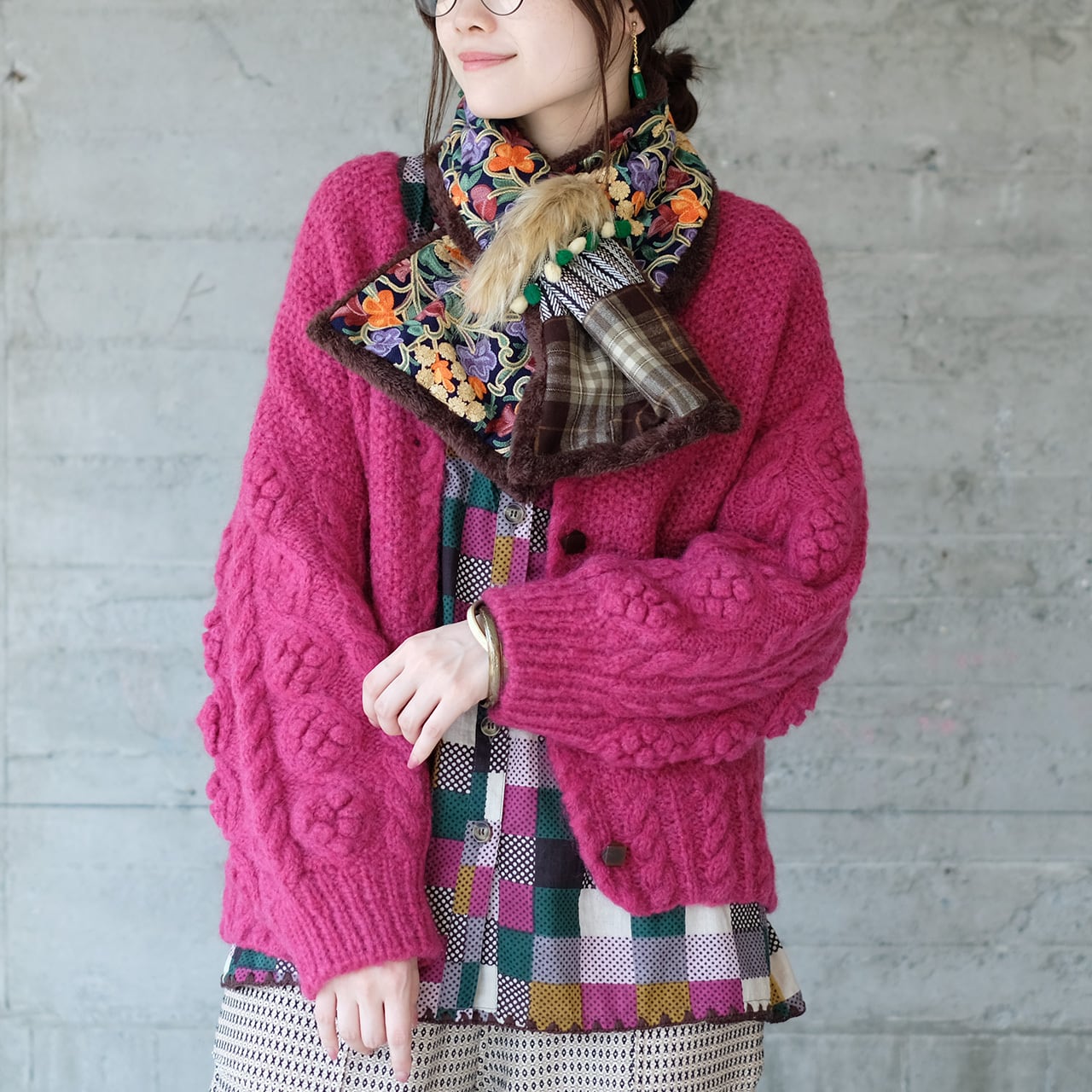 2025年復刻再販!あったかウール♡手編みモヘアニットカーディガン(22w-12)ラズベリーピンク