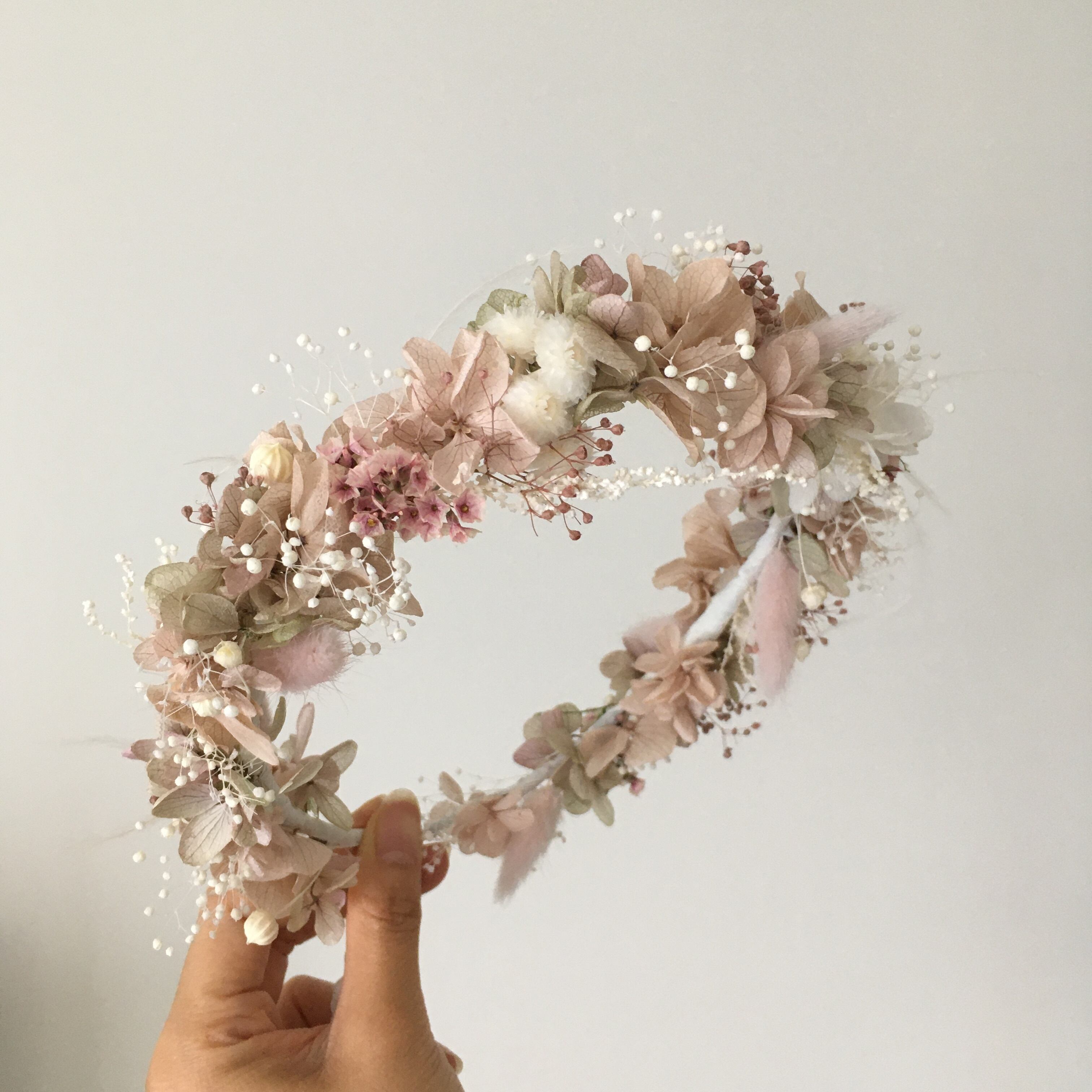 Flower Crown プリザーブドフラワー ドライフラワー 花冠 くすみ ピンク 髪飾り 結婚式 オーダー ヘアアクセサリー 花冠 ベビー キッズ 花かんむり I N B L O O M