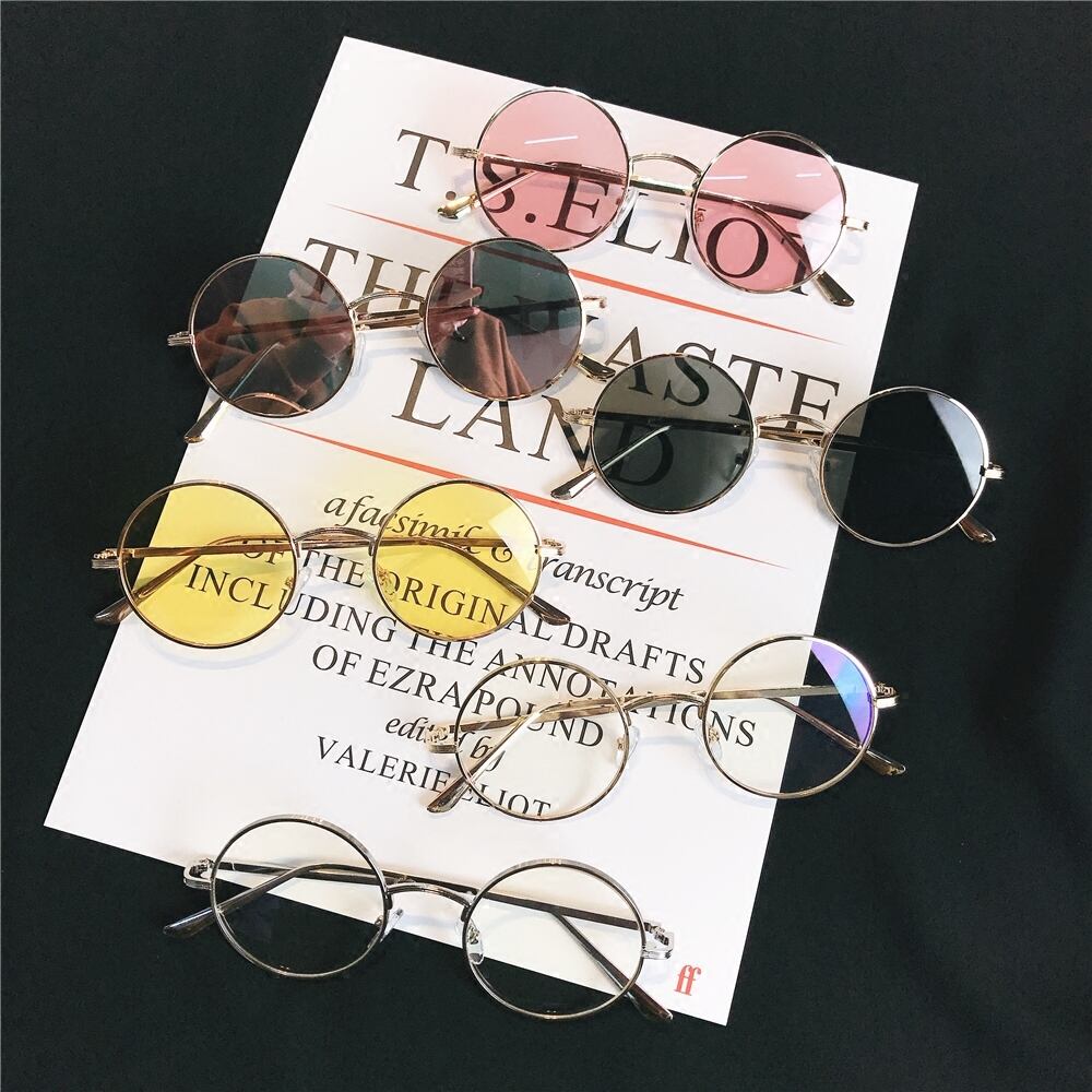 レトロ原宿ネットレッド同スタイルプリンスミラースモールフェイスラウンドサングル透明オーシャングレスメンズ ブラック・アイド・ピーズ79761881784