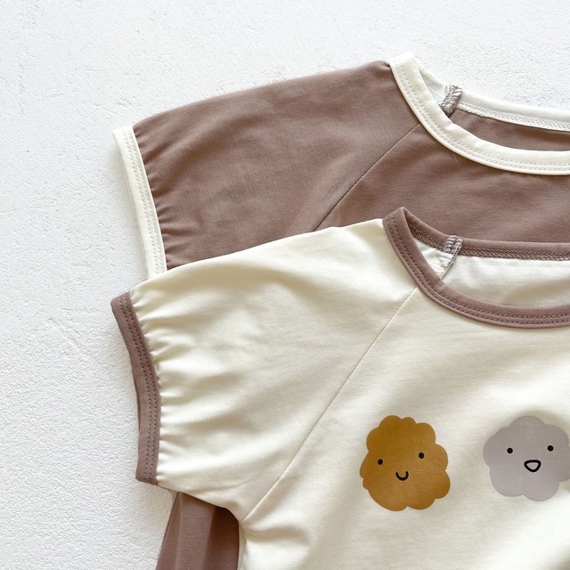 【BABY】くもパンプリント配色デザイン半袖ロンパース - 10