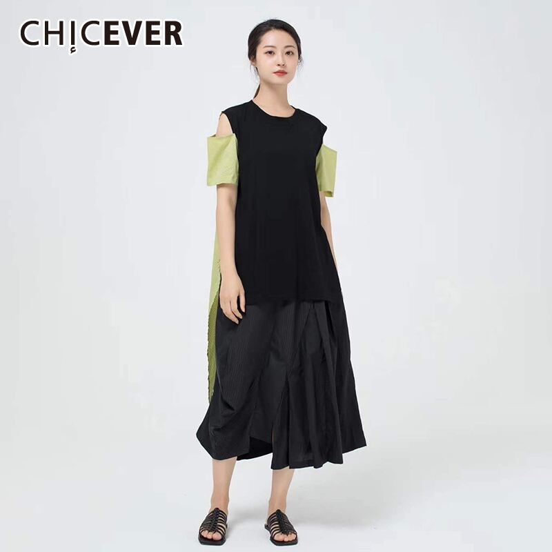 CHICEVERパッチワークホローアウトドレスレディーススクエアカラーフリーサイズシャーリング裾ドレス2020夏服 サマー 夏物 スクウェア 6base522621906019