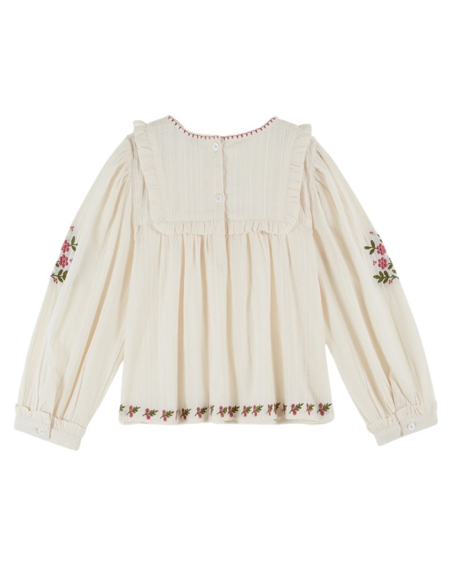 size 2A 3A 4A【Emile et Ida】Textured blouse embroidered with ecru flowers