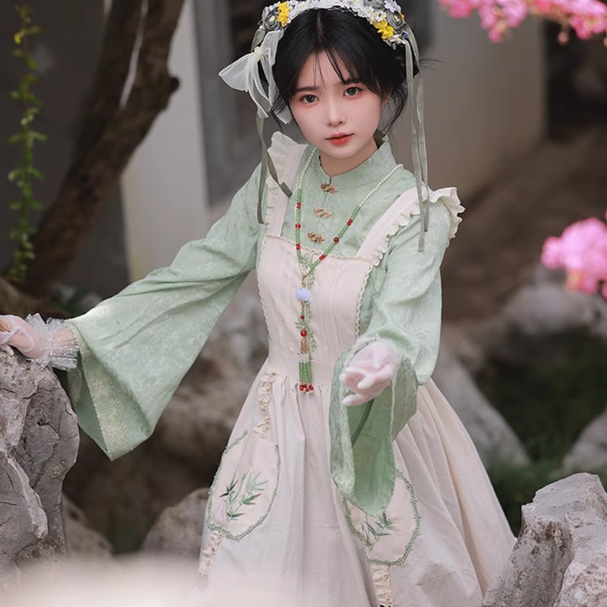 ゴスロリ系 華ロリ チャイナ風 フェイクツーピース 刺繍 ワンピース 病み可愛い 大人ゴシック ゴスロリ通販 With U 華ロリ チャイナ風 フェイクツーピース 刺繍