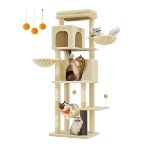 【人気】FEANDREA キャットタワー 猫タワー スリム 大型猫用 多頭飼い 据え置き 登りやすい 省スペース ハンモック 見晴台 ねこハウス ボンボン 天然麻紐 高さ175cm 猫用キャットタワーが新登場PCT182Y01