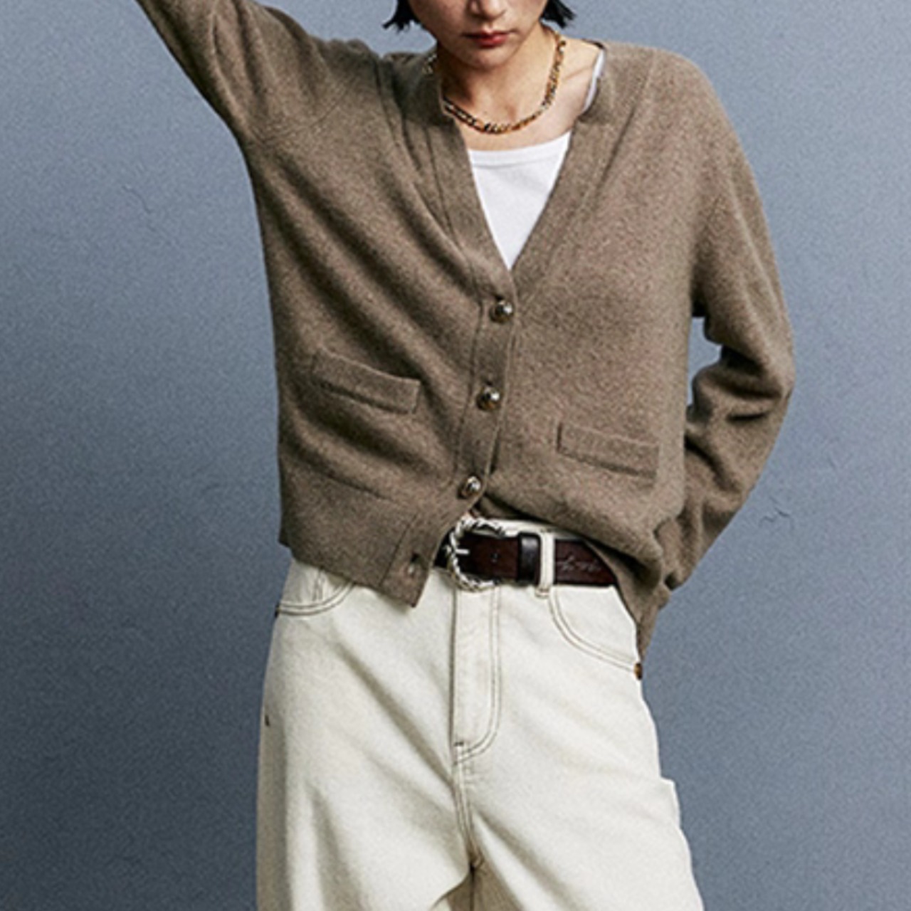 ノーカラー シンプル 長袖 ニットカーディガン 00034・画像6