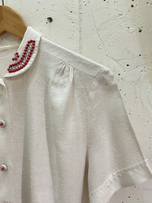 50's vermillion beads clear rhinestone blouse