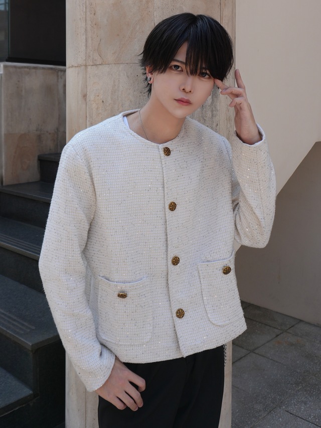 【ALUDE SERECT】short lame tweed jacket(2color)