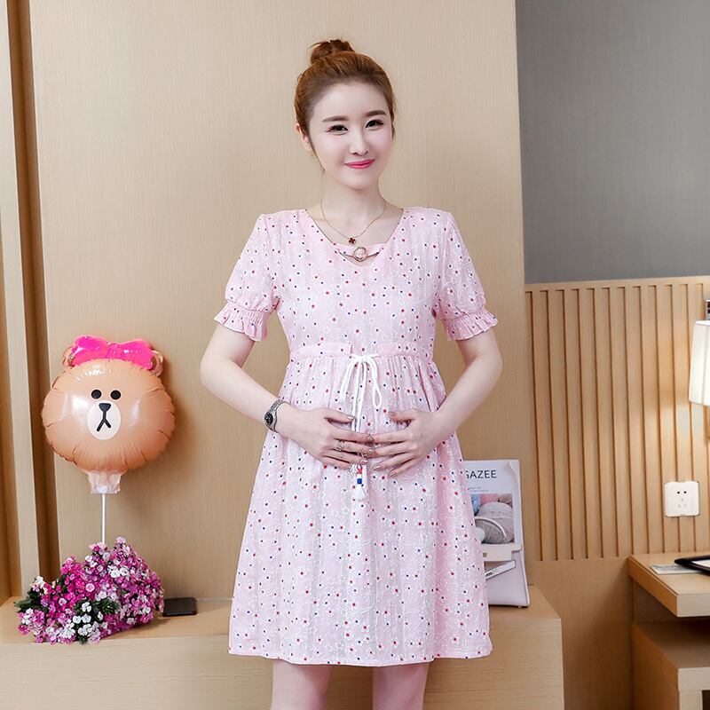 【新作】【送料無料】 マタニティウェア2019夏バージョン新しいファッションミドルレングスマタニティドレスフローラルハイウエストVネックマタニティドレス-アリババ ハイウェスト サマー 夏物 花柄 expec245754855348