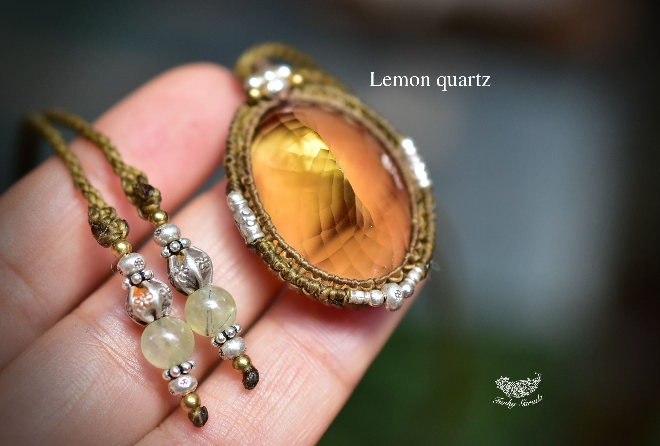 贅沢ゴールド特大★53ct★ファセットカット レモンクォーツマクラメペンダントlemon008