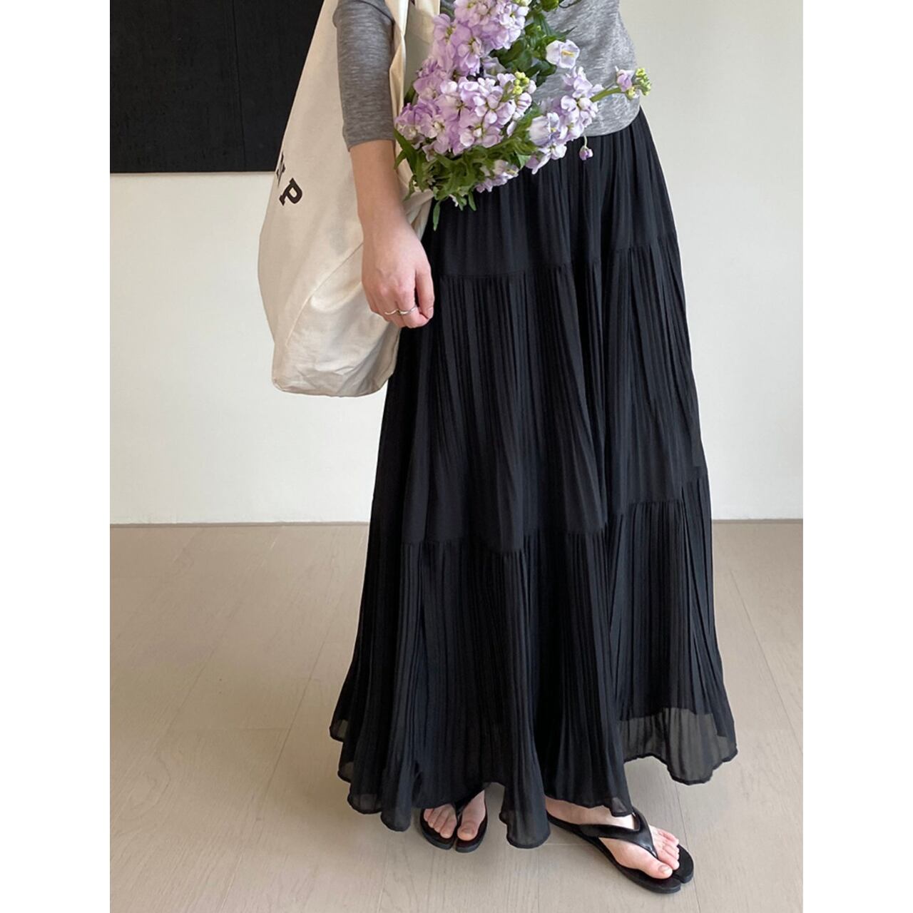 ランダムプリーツシフォンスカート a0440