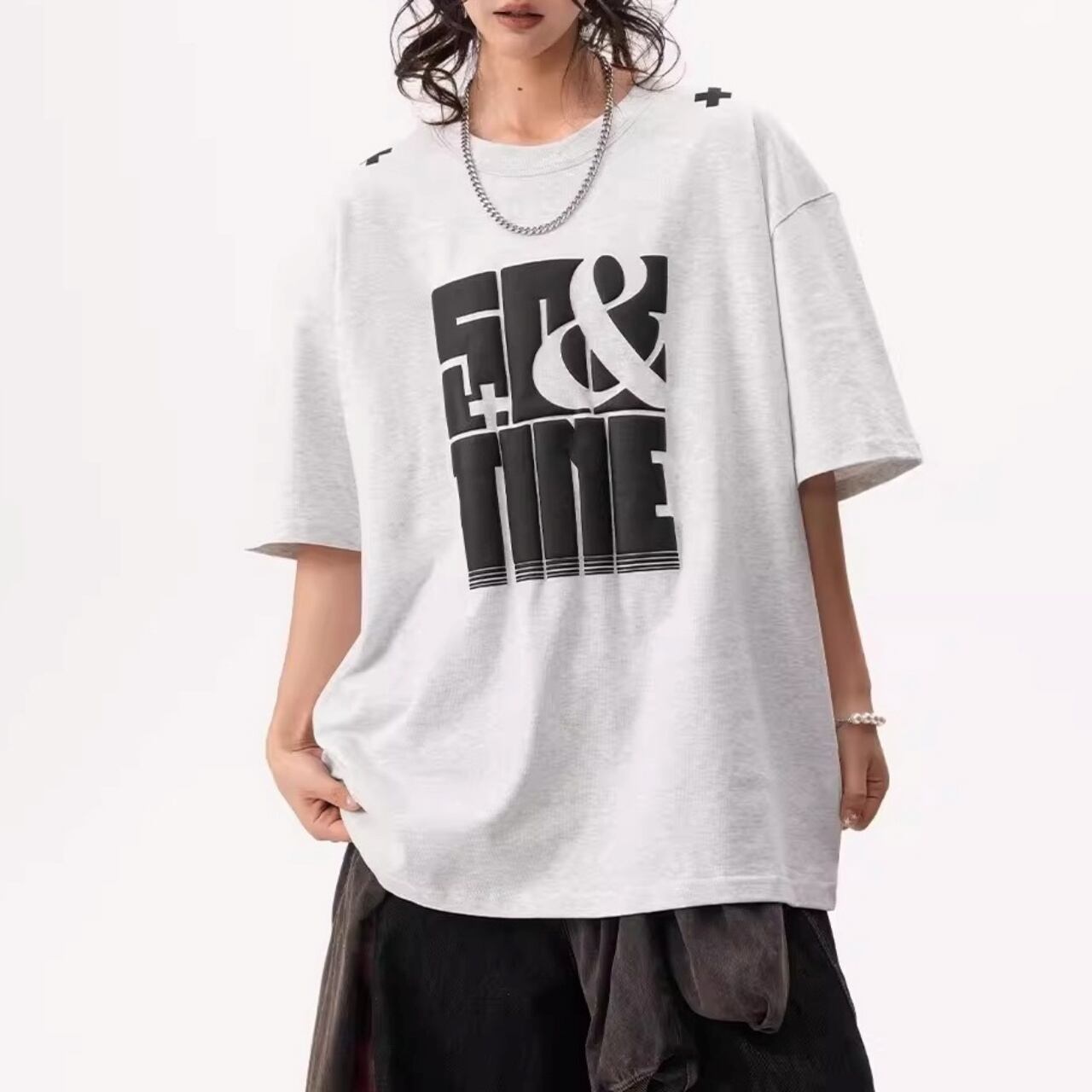 グラフィックアートドロップショルダーTシャツ 5col R02095