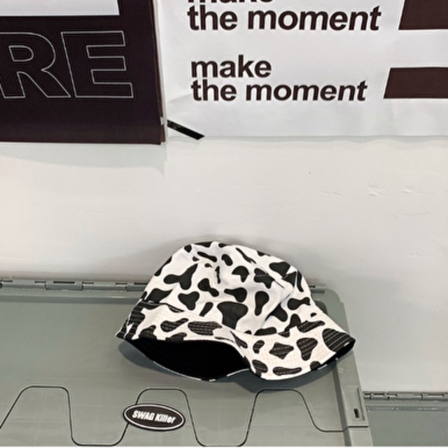 牛柄 リバーシブル バケットハット かわいい 流行 カウ アニマル柄 バケハ Arb