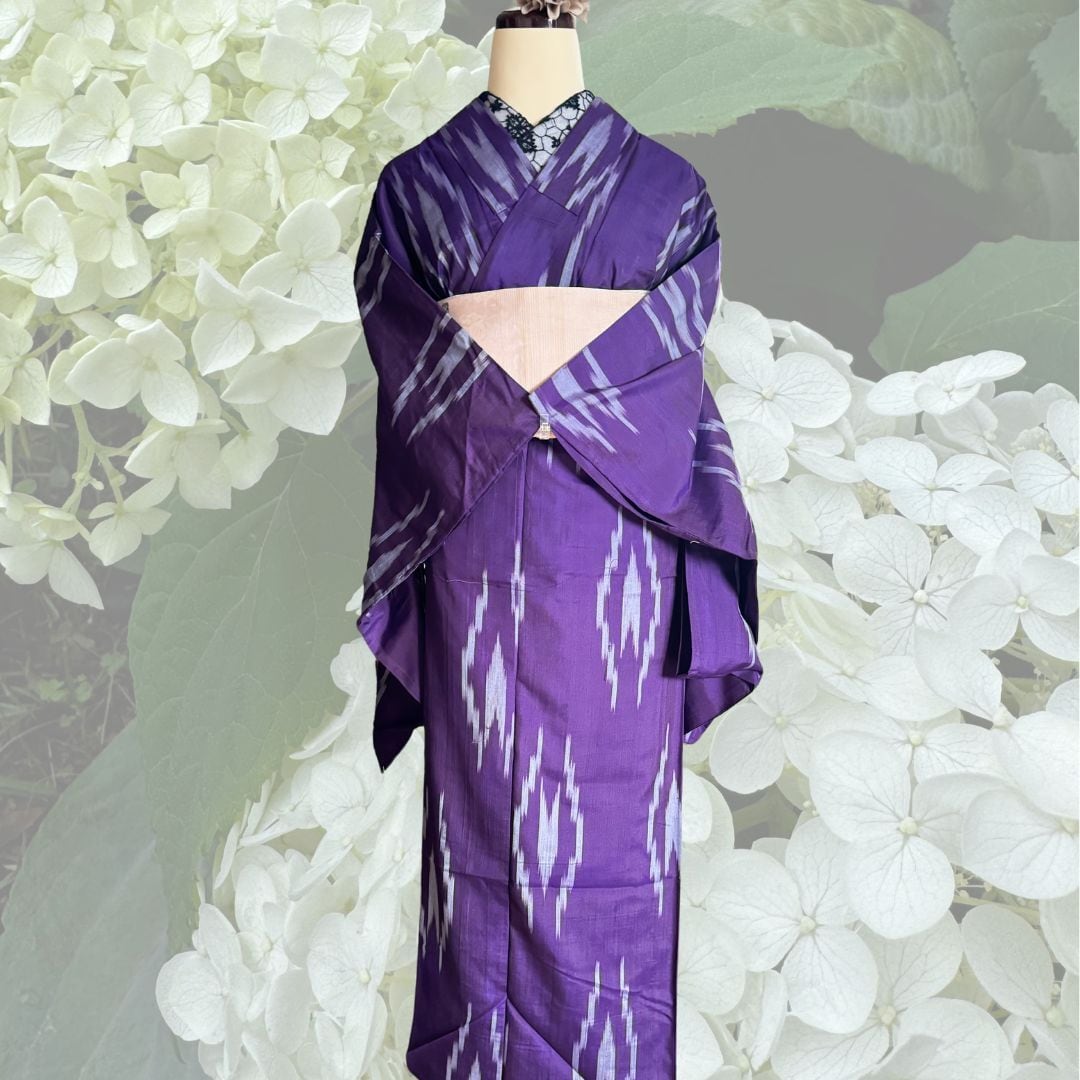 バチ襟 正絹 個性的 着物 値下げ交渉OK！夏物 駒絽 小紋 バチ