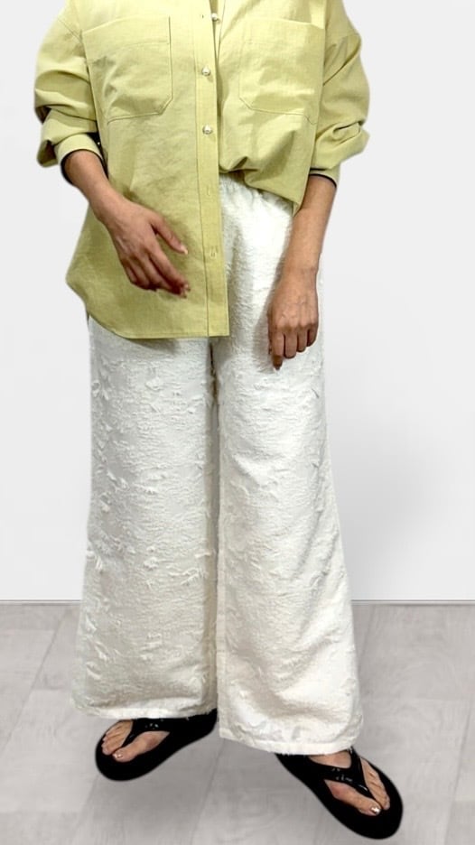 QTUME ボタニカルジャガードイージーワイドパンツ No.612-26033 アイボリー クチューム 9号