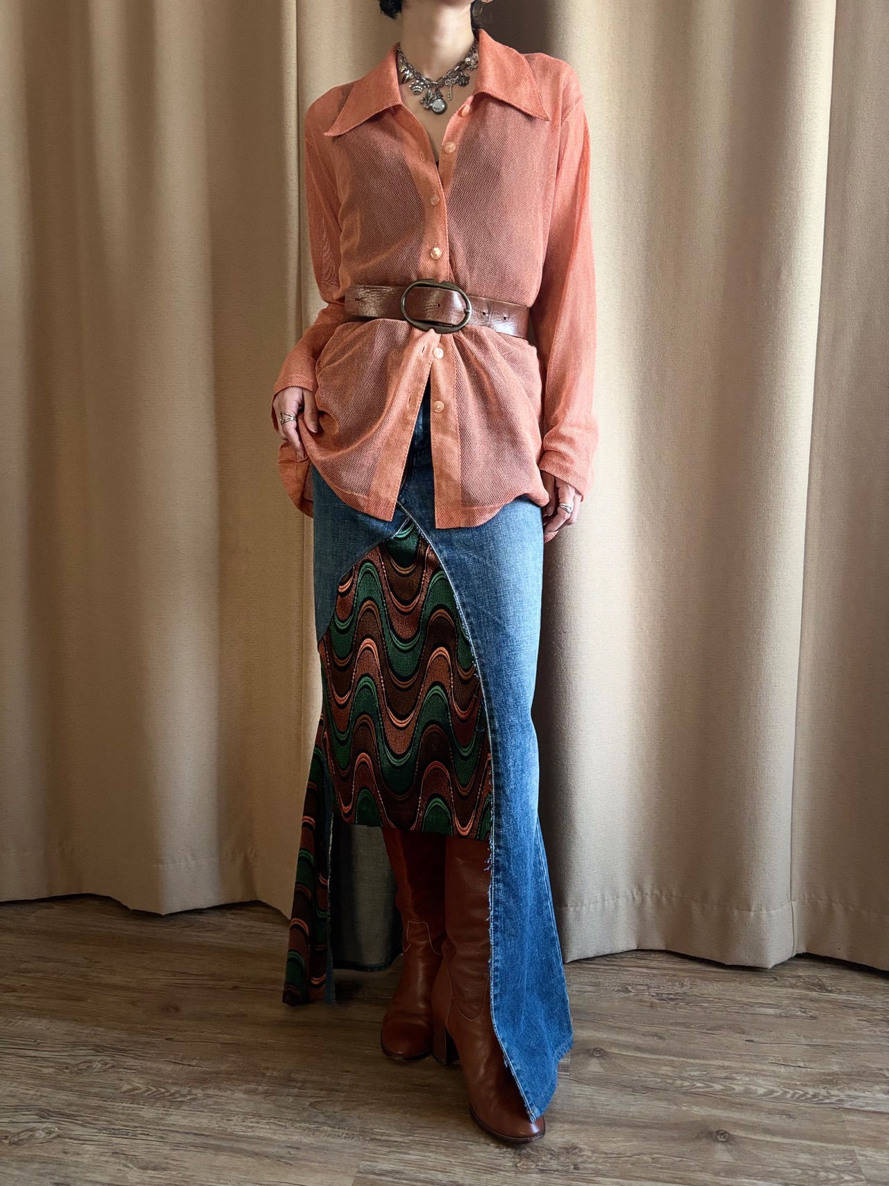 MARIE CLAUDE orange sheer shirt-5185-3